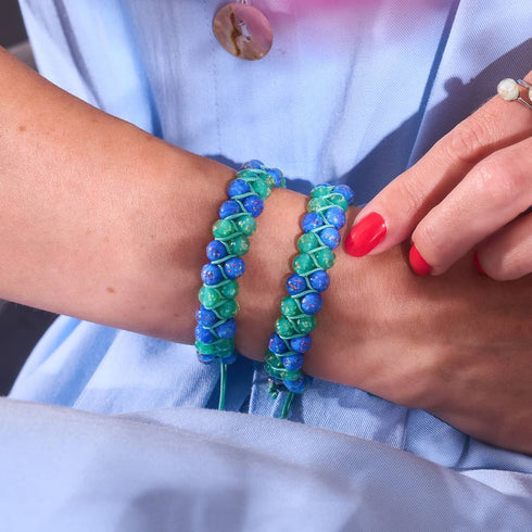 Schöner Tag | Kobalt x Kaktus | Doppeltes Glühwürmchen-Glasarmband